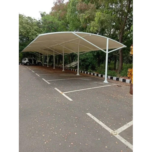 Car Parking Tensile Structure - MS Frame, Paint Coated, 650 GSM, White | Waterproof, Floor Mounted, PVC Panel