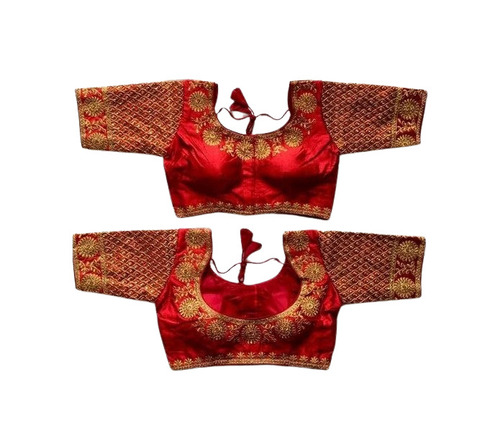 Designer Blouses - Silk, XS-XXXL, Red | Breathable, Quick Dry, Embroidered, Machine Made, Hook & Eye Closure
