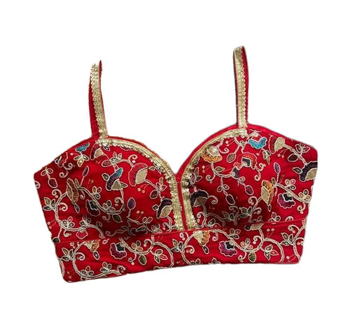 Designer Georgette Blouse - Georgette, XS-XXXL, Red | Embroidered, Breathable, Quick Dry, Machine Stitched