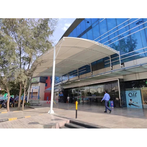 Entrance Gate Tensile Structure - MS Frame, 650 GSM Tensile, White PVC Panel, Waterproof, Floor Mounted
