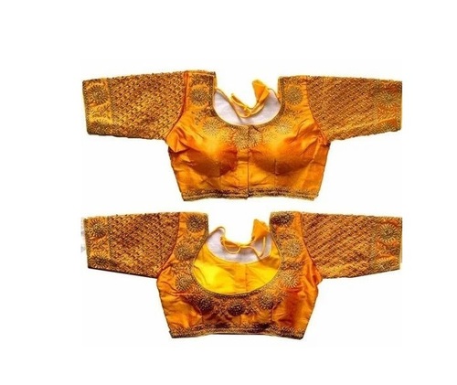 Fashion Blouse - Silk, XS to XXXL, Orange, Embroidered | Breathable, Quick Dry, Washable, Hook-Eye Closure