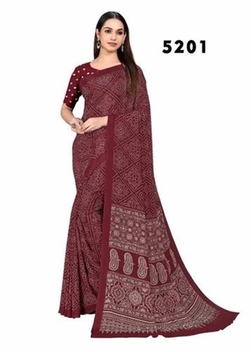Ladies Uniform Sarees - Polyester, 5.50 M Length, Maroon | Lightweight, Quick Dry, Neatly Stitched, Traditional Style