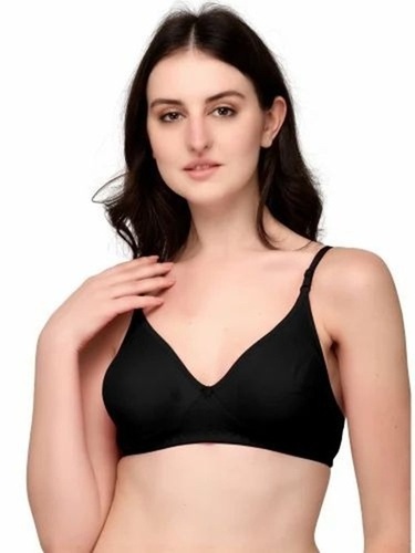 Plain Bra - Cotton, XS-XXXL, Black | Non-Padded, Breathable, Skin-Friendly, Fade Proof, Wrinkle Free