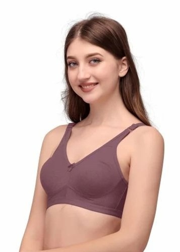 Plain Non Padded Bra - Cotton, Sizes 28-42, Brown | Breathable, Stretchable Elastic, Back Hook Closure