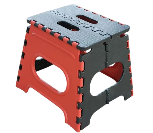 Plastic Folding Stool - Plastic, Red and Black | Lightweight, Easy Folding, Durable, Stable Support