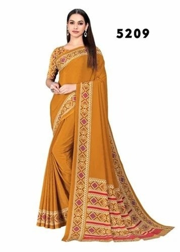 Polyester Saree - 5.50 Meter Length, Orange | Quick Dry, Lightweight, Neatly Stitched, Comfortable Fit