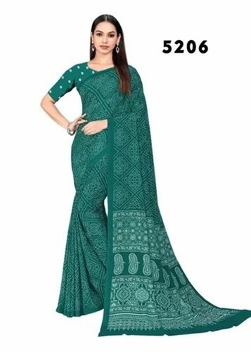 Polyester Sarees - Smooth Touch Fabric, Standard 5.5 M, Green | Quick Dry, Lightweight, Neatly Stitched, Daily Wear