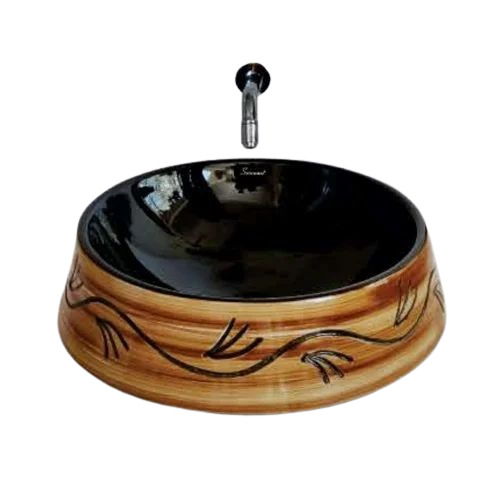 Round Table Top Ceramic Wash Basin - Ceramic, Various Sizes, Brown Glossy | Durable, Fine Finished, Eco-Friendly