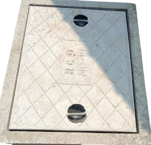 Square Cement Manhole Cover - Cement, Grey, Square | Durable, Painted Coating, Lockable, Drainage Application