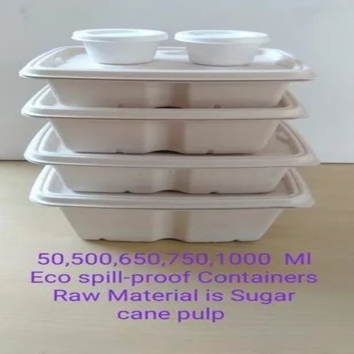 Sugarcane Bagasse Spill Proof Rectangular Container 500ml