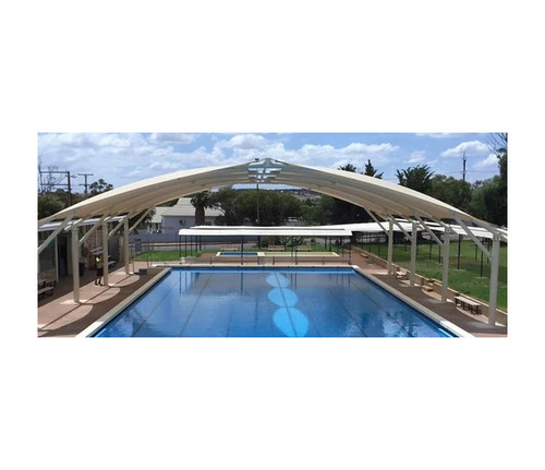 Swimming Pool Tensile Structure - PVC 650 GSM White | Polished Surface Floor Mounted MS Frame