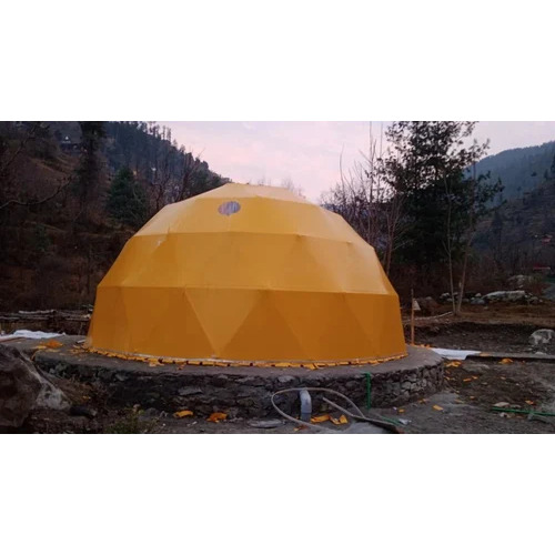 Tensile Dome Structure - MS Frame 550 GSM Tensile White Orange | Modular Floor Mounted Non Transparent
