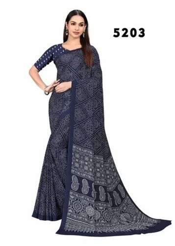 Uniform Sarees - Polyester, 5.50 Meters, Navy Blue | Quick Dry, Lightweight, Neatly Stitched