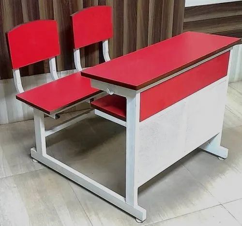 2 Seater Dual Desk School Bench - Steel, Standard Size, Red | Durable, Eco-Friendly, Long Lasting