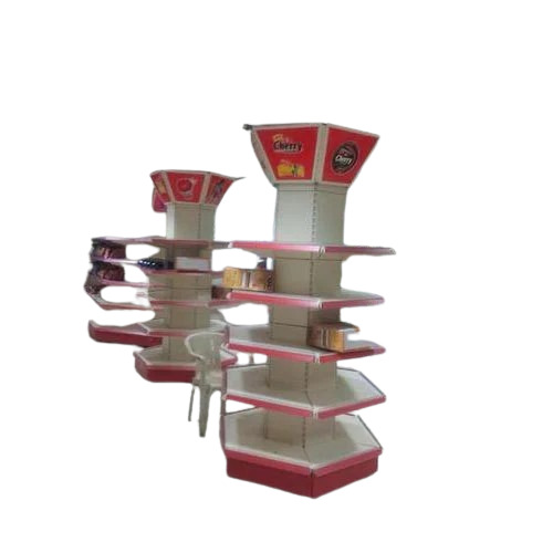 Metal Pillar Display Rack - Metal 8 Feet Multi Color 5 Shelves 50 Kg Load Per Layer | Adjustable Durable Plain Design