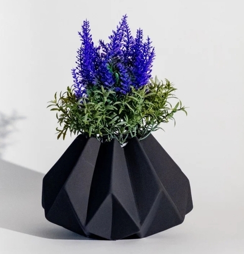 Prisma Noir Geometric Ceramic Vase - Ceramic, Matte Black, Gold Rim | Elegant Design, Smooth Finish, Durable, Stylish Indoor Planting