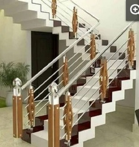 Ss Wooden And Glass Hand Railings - SS, Wood, Glass | Anti Corrosion, Modern Style, Custom Size, Easy Maintenance