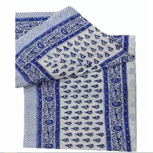 Blue Cotton Printed Bed Sheet