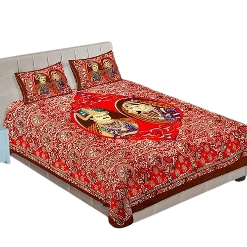 Jaipuri Red Cotton Double Bed Sheets