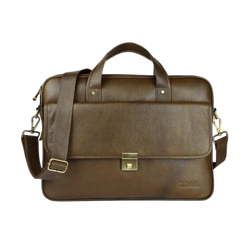 Leather Laptop Messenger Bag - Leather, 42x36x9 cm, Multi Color | Polished Finish, Adjustable Strap, Water Resistant
