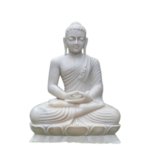 Marble Buddha Statue - Hand Carved Marble, White, Polished Finish | Durable, Fireproof, UV Resistant, Water Resistant