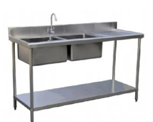 Stainless Steel 304 Double Sink - Various Sizes, Silver, Floor Mounted | Anti Crack, Easy Maintenance