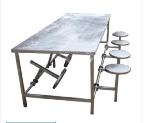 Stainless Steel 4 Seater Table - Silver Metal, Indian Style | Easy to Clean, Low Maintenance