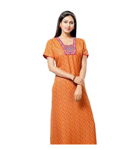 Bedroom Nighty - Rayon Material, Sizes M-xxxl, Orange Color | Quick Dry, Neatly Stitched, Lightweight