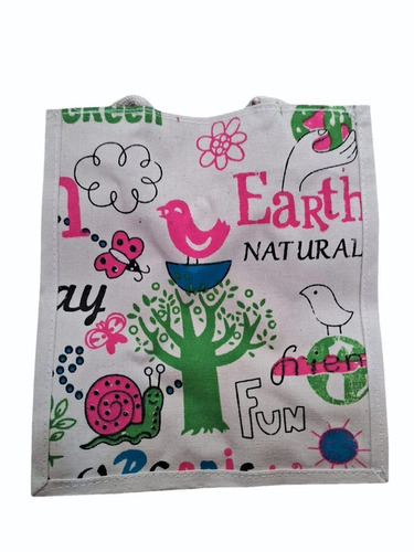Digital Earth Natural Printed Poly Canvas Shopping Bag - Canvas, 35x30x12 cm, Multi-Color, Cotton Tape Handle