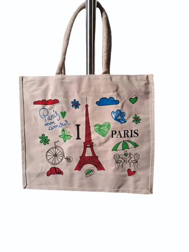 Digital Eiffel Tower Printed Poly Canvas Shopping Bag