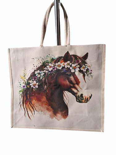 Digital Horse Printed Poly Canvas Shopping Bag - Color: Mutiple