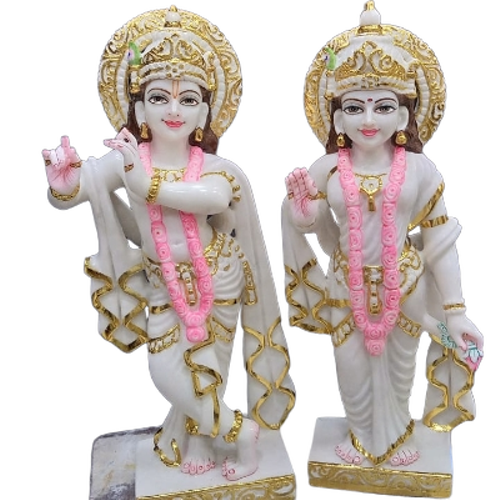 Hand Carved Marble Radha Krishna Statue - Polished Smooth Finish, Durable Eco-Friendly Material