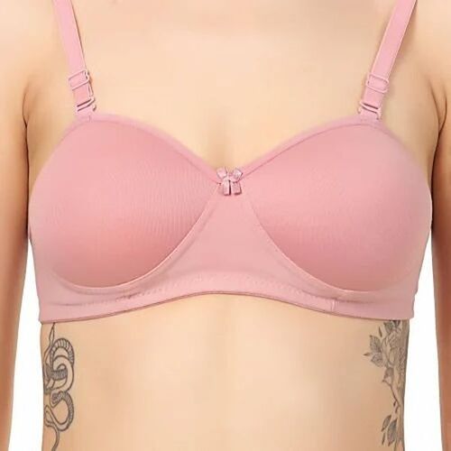 Ladies Bra - Hosiery Material, Sizes 28-42, Pink | Padded, Breathable, Skin-Friendly, No Mark Sleeveless Plunge Neck