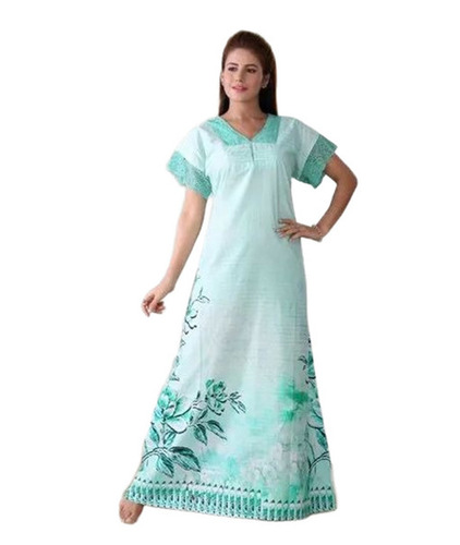 Ladies Nightwear - Cotton, M to XXXL, Green | Breathable, Crease Free, Skin Friendly, Printed Nighty