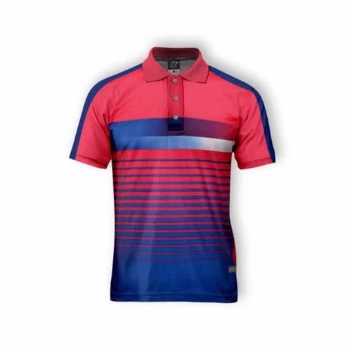 Men Polyester Cricket Sport T Shirt - Regular Fit, Multi Color Stripe, Half Sleeves | Lightweight, Quick Dry, Comfortable Fit