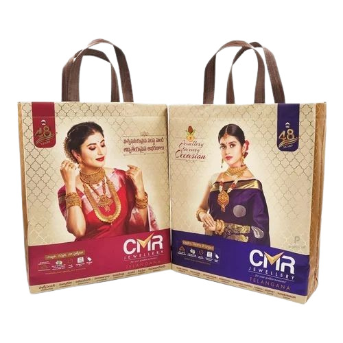 Printed Non Woven Bags - 15 kg Capacity, Multi Color, Glossy Printed, Hand Length Handle, Biodegradable, Water Resistant