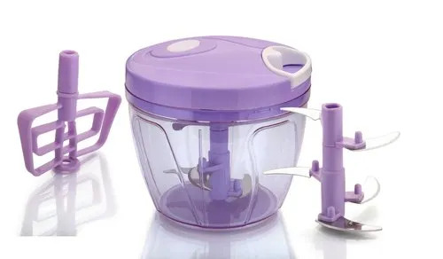 Vegetable Handy Chopper - 450ml PP Plastic, Manual | Three Sharp Blades, Locking Lid, Anti-Skid Base