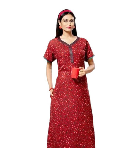 Women Nighties - Rayon Fabric, M to XXXL Size, Red | Quick Dry, Neatly Stitched, Lightweight, Short Sleeves