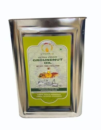 15kg Wood Pressed Ultra Virgin Groundnut Oil - Yellow Tin, 12 Months Shelf Life, Food Grade, 100% Pure