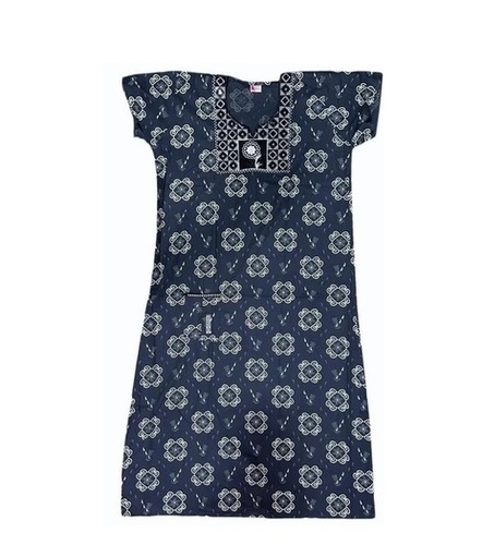 Bedroom Nighty - Cotton, S-XXXL, Blue & White, Anti-Wrinkle, Quick Dry, Lightweight, Printed Nightgown