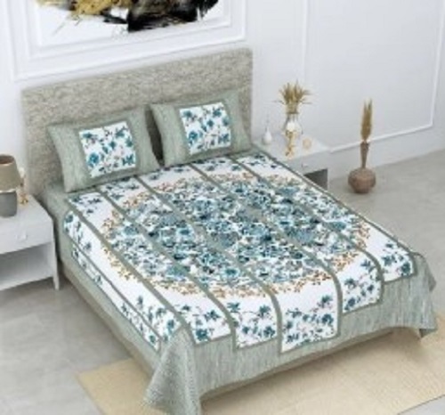 Cotton Bed Sheet - Full Size, Various Colors, Printed Design | Shrink Resistant, Wrinkle Free, No Color Fade