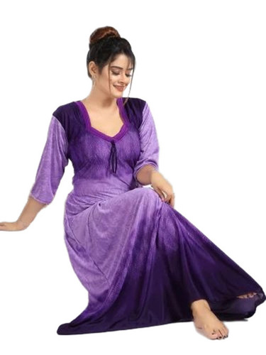 Cotton Nightwear - Cotton, Size S-XXXL, Purple | Soft Comfort, Crease-Resistant Nightgown, 3/4 Sleeve