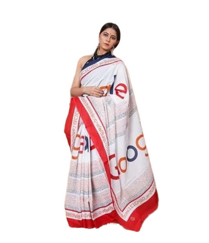 Handloom Cotton Sarees - Cotton Mulmul, Standard 5.5 M, White & Red | Quick Dry, Lightweight, Printed, Traditional Style