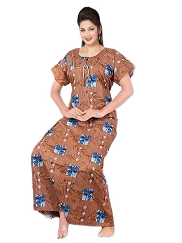 Ladies Nightwear - Cotton Sizes S-XXXL Brown Maxi Nightgown Quick Dry Lightweight Printed Design