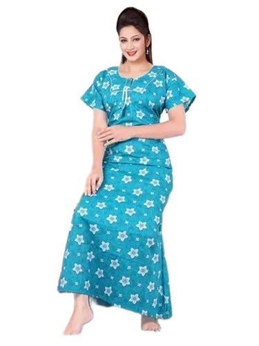 Ladies Nighty - Cotton, Sizes S-XXXL, Sky Blue | Maxi Nightgown, Quick Dry, Lightweight, Neatly Stitched
