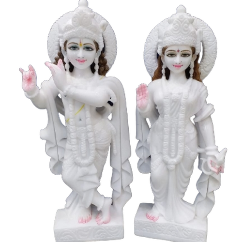 Marble Radha Krishna Statue - Marble, White, Floor Standing | Durable, Handcrafted, Smooth Carving, Easy To Clean