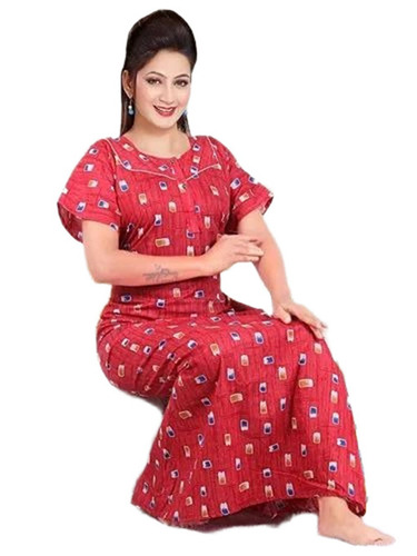Nighty - Cotton Maxi Nightgown, Red, Sizes S-XXXL | Quick Dry, Lightweight, Soft Silky Touch