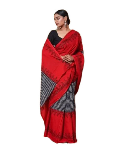 Pure Cotton Sarees - Cotton Mulmul, 5.50 M, Red & Black | Quick Dry, Neatly Stitched, Lightweight