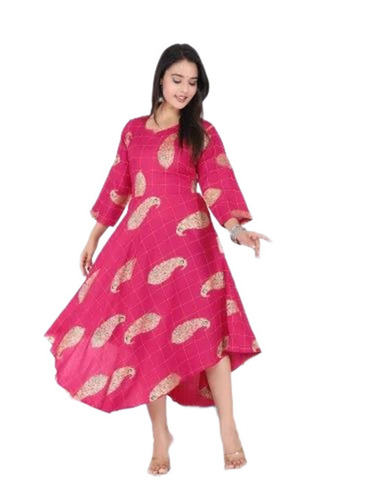 Rayon Kurtis - Machine-Crafted Rayon, Size S-XXXL, Pink | Anti Wrinkle, Breathable, Quick Dry, Washable, No Fade
