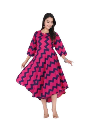 Rayon Printed Kurtis - Rayon, Sizes S-XXXL, Pink & Blue | Anti Wrinkle, Breathable, Quick Dry, Washable, No Fade